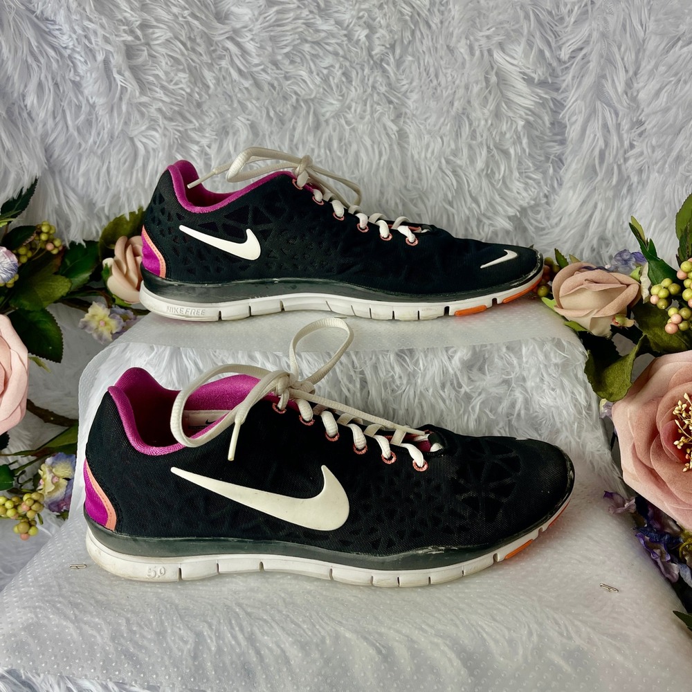Nike Free 5.0 TR Fit 4 Womens 9 Black Mesh Pink Orange Training Shoes 555158-012